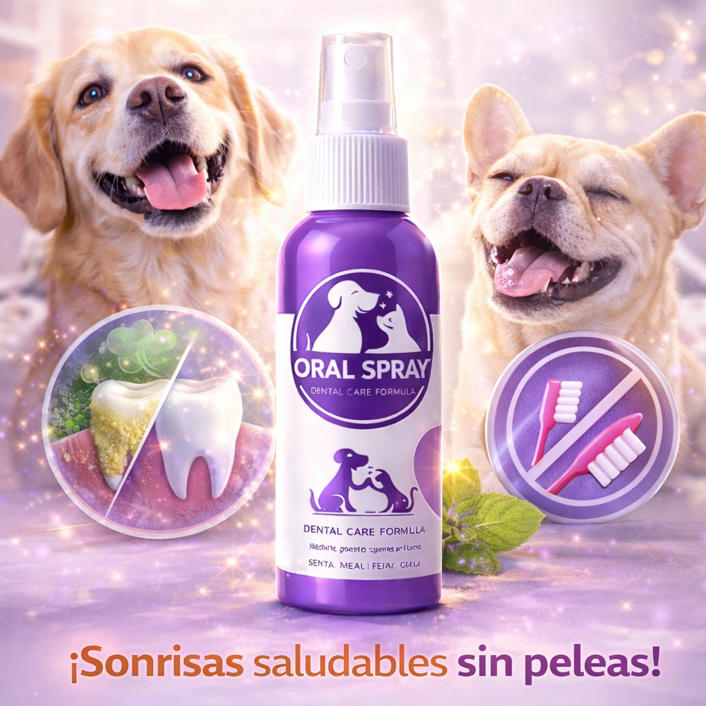 Oral Spray™ – Spray Dental para Perros y Gatos (Elimina Mal Aliento y Sarro)