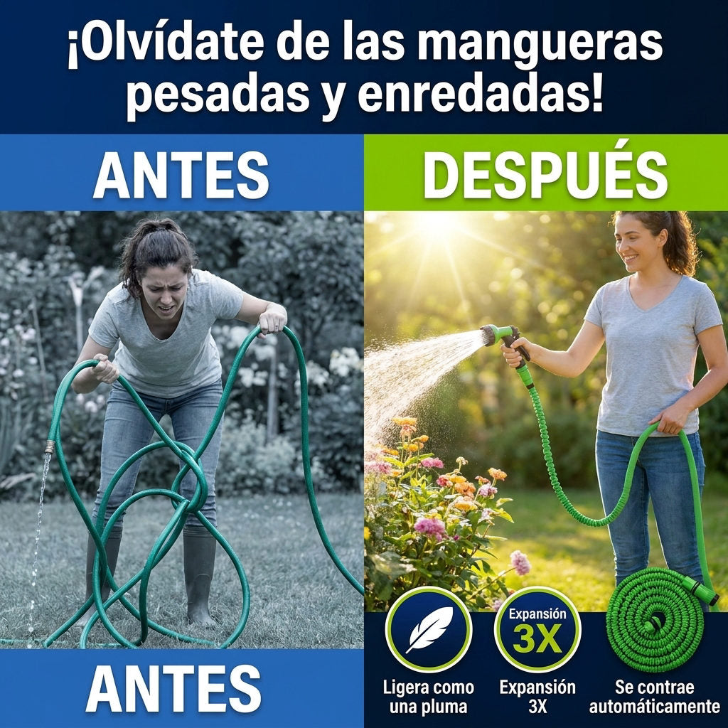Manguera expandible — ANTES Y DESPUES